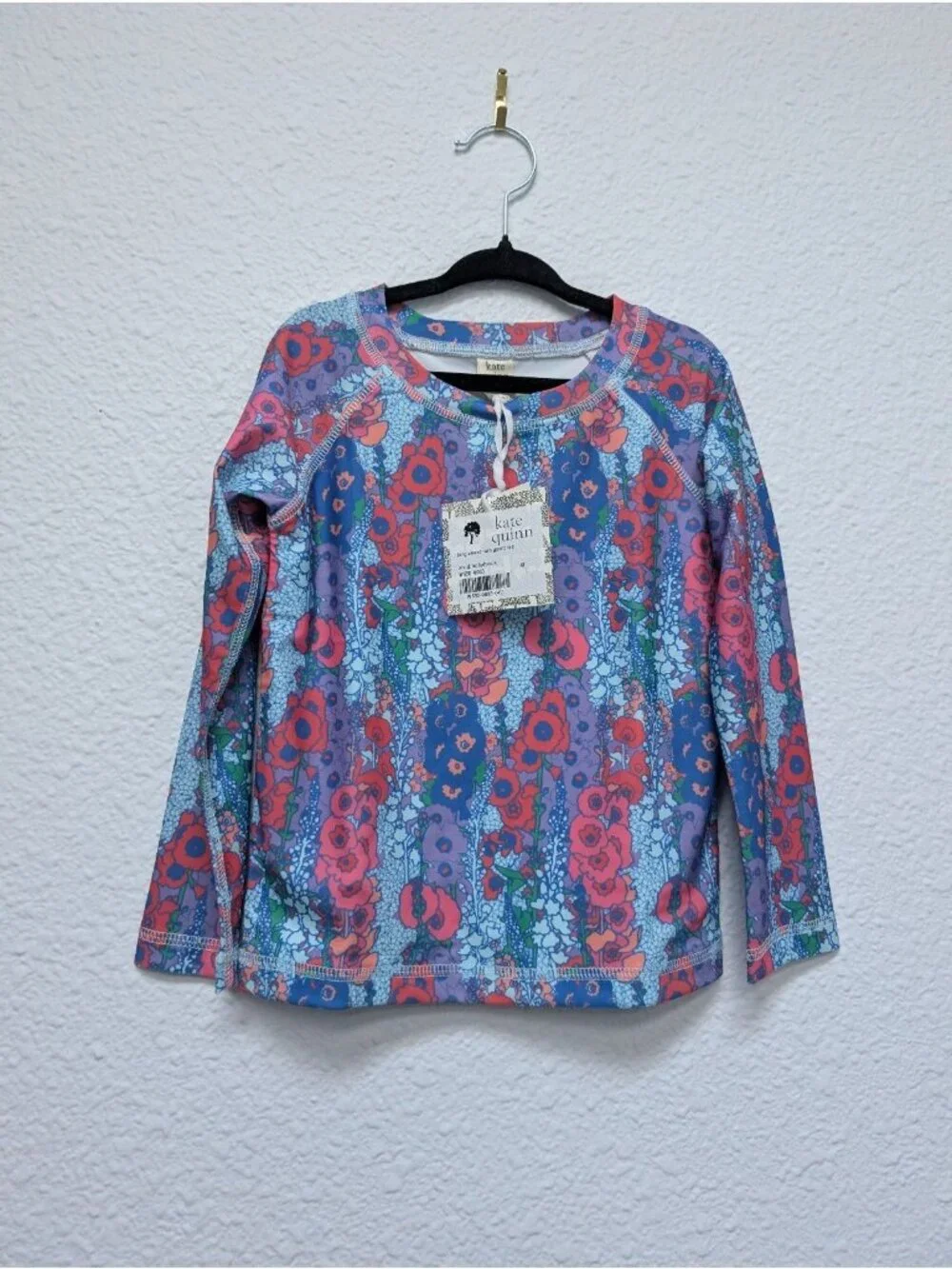 Kate Quinn Vivid Hollyhock Long Sleeve Rash Guard Tee 4T Swimsuit Shirt Floral